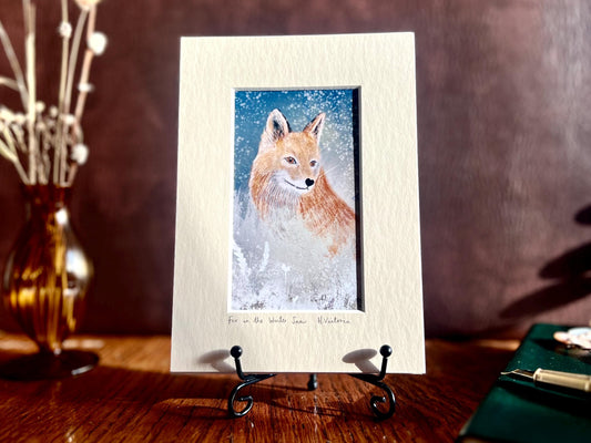 Fox in the Snow Art Print – 5”x7” Mounted Illustration by Hayley Victoria