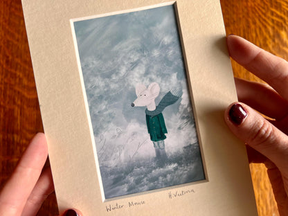 Cute Mouse in Coat and Scarf Art Print – Perfect Winter Gift in Blue