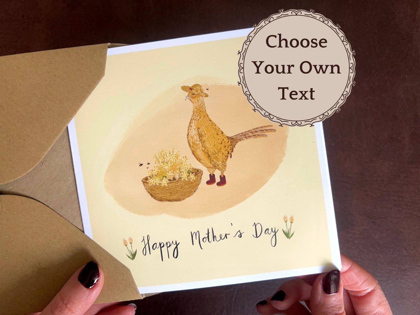 Fun Pheasant Greeting Card for Mum or Grandma – Illustrated Mother’s Day or Birthday Card, Blank Inside