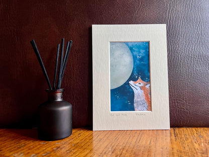 Moongazing Fox Art Print & Sleeping Fox Card – Ethereal Woodland Animal Gift Set with Night Sky Illustration