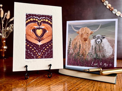 Sleeping Foxes Art Print & ‘Ewe & Me’ Highland Cow & Sheep Card – Playful Woodland and Farm Animal Gift Set
