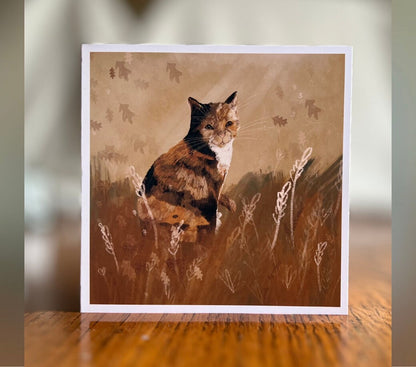 Calico Cat Illustration Greeting Card – Blank for Any Occasion | Value or Premium Options