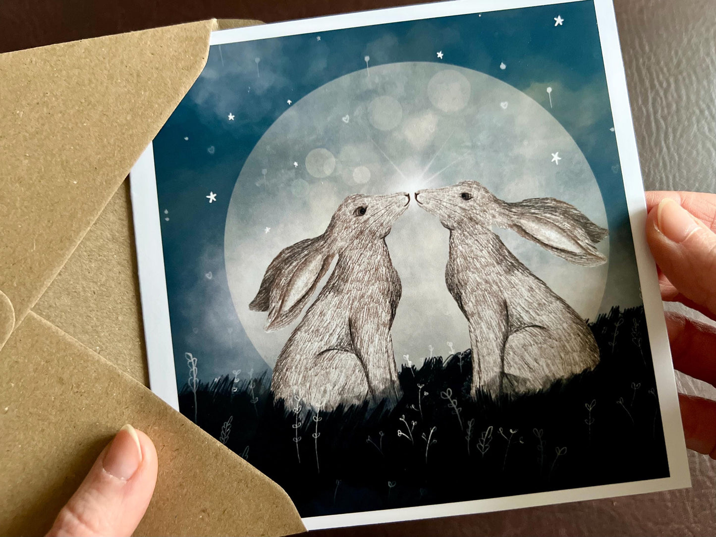 Sleeping Foxes Art Print & Moon Hares Greeting Card – Woodland Animal Gift Set with Heartwarming Illustrations