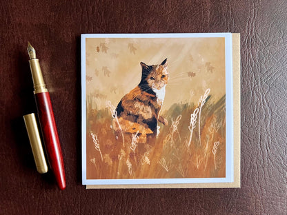 Calico Cat Illustration Greeting Card – Blank for Any Occasion | Value or Premium Options