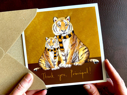 Personalised Thank You Card – Two Illustrated Tigers on an Amber Background