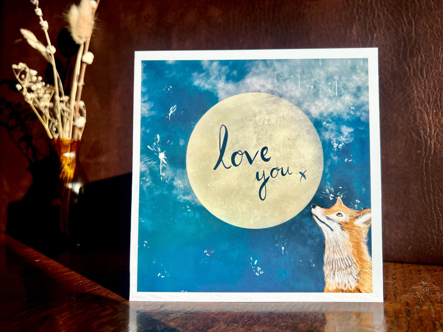 Moon Hares Art Print & Moongazing Fox ‘Love You’ Card – Romantic Woodland Animal Gift Set