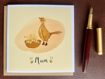 Fun Pheasant Greeting Card for Mum or Grandma – Illustrated Mother’s Day or Birthday Card, Blank Inside