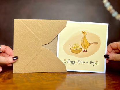 Fun Pheasant Greeting Card for Mum or Grandma – Illustrated Mother’s Day or Birthday Card, Blank Inside