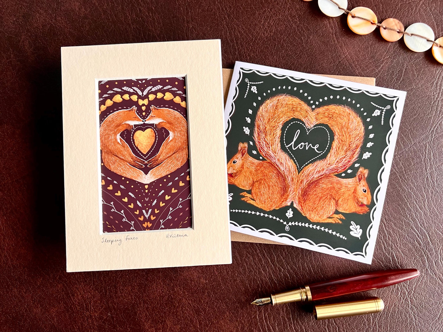 Sleeping Foxes Art Print & Red Squirrels ‘Love’ Card – Unique Woodland Gift Set for Partner