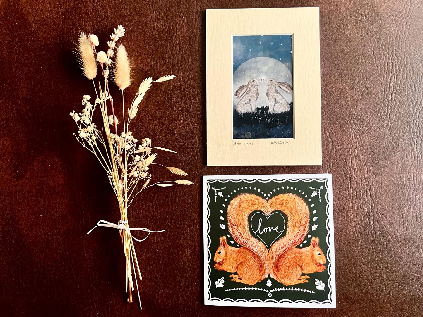 Moon Hares Art Print & Red Squirrels ‘Love’ Card – Unique Woodland Animal Gift Set for Partner