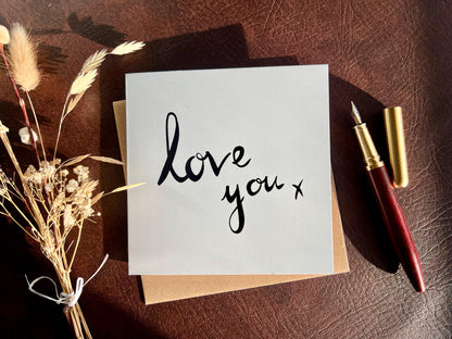 Sleeping Foxes Art Print & Minimalist ‘Love You’ Card – Modern Woodland Gift Set for Couples