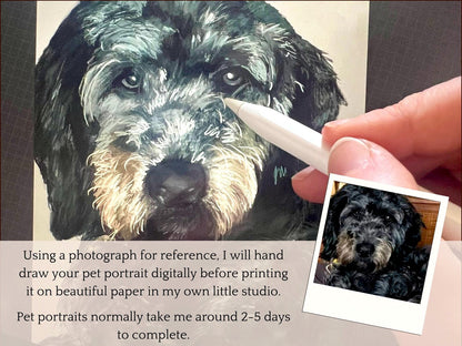 Custom Dog Portrait: Hand-Drawn A4 Art Print in 11”x14” Mount