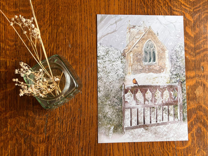 Winter Church Print – Countryside Village Snow Scene of St. Margaret’s Church in Long Riston, East Yorkshire