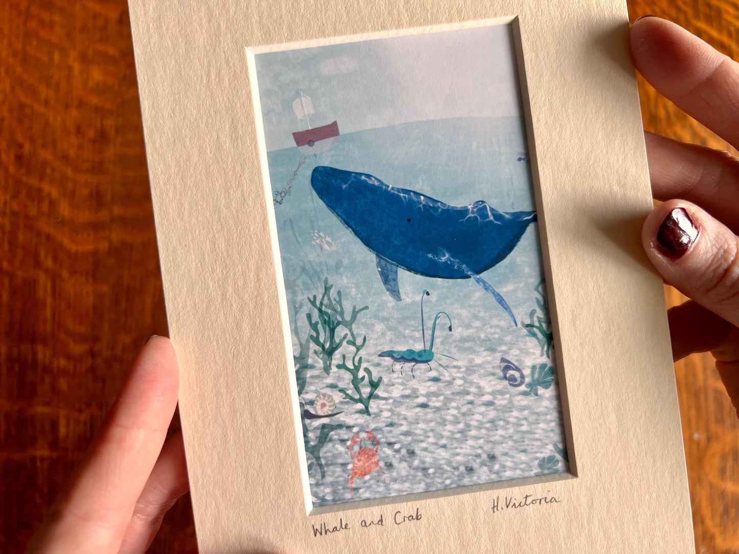 Whale and Lobster Coastal Art Print in Mount – Nautical Decor Home Accent