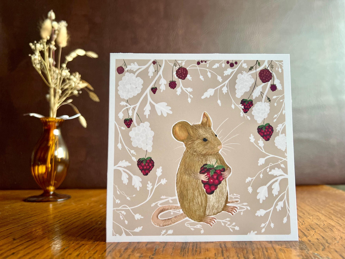 Sleeping Foxes Art Print & Blackberry Mouse Card – Woodland Animal Gift Set with Autumn Leaves Illustration