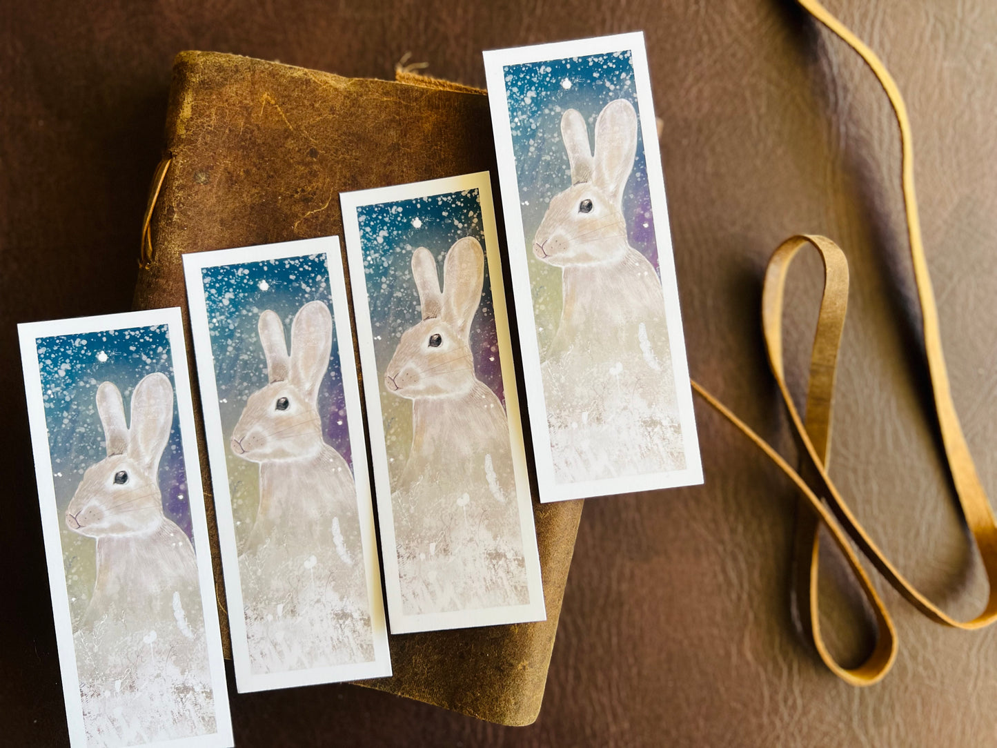 Rabbit Bookmarks - Blue Background (Pack of 4)