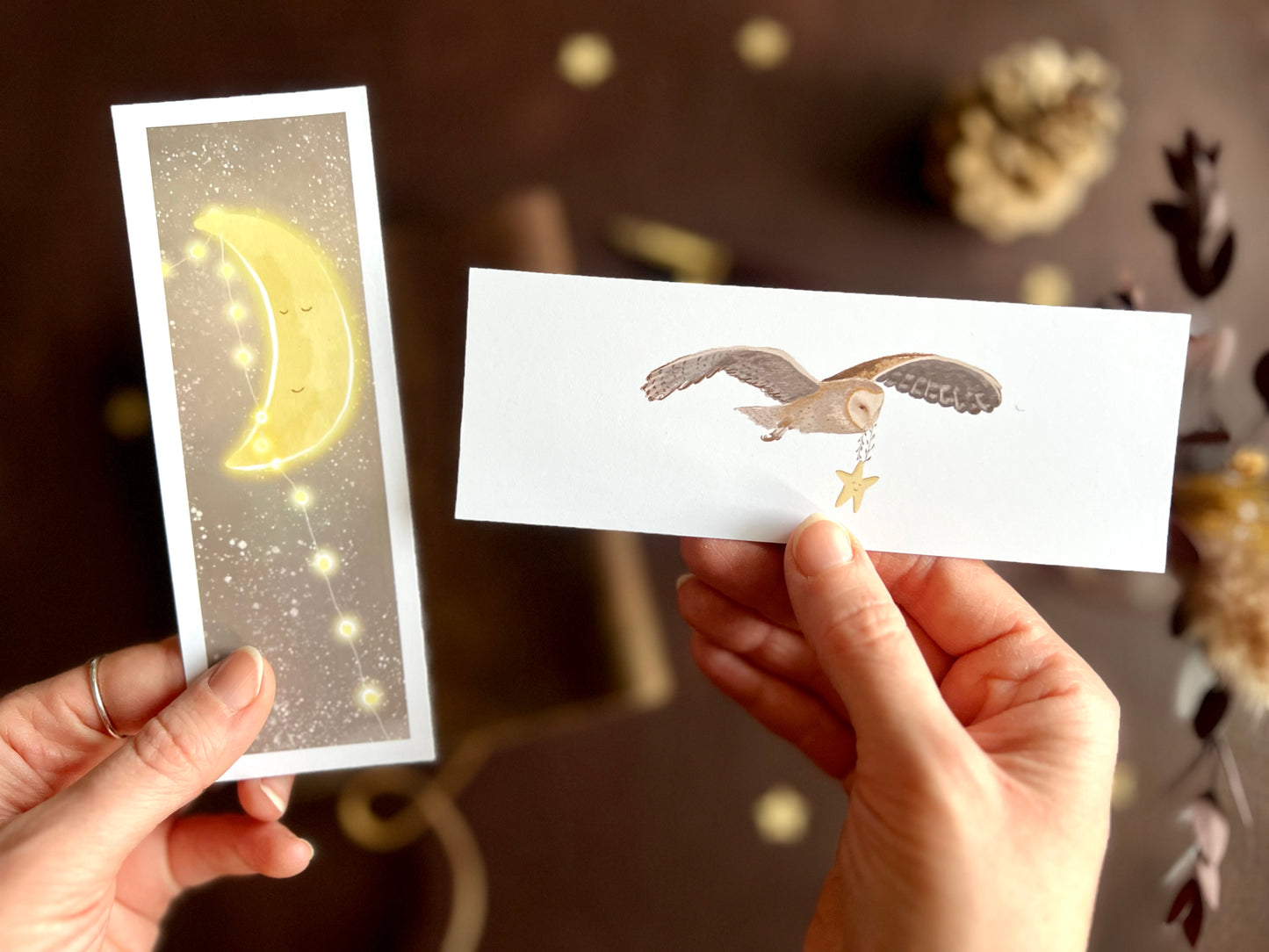 Snoozy Moon & Owl with Star Illustrated Bookmark Set