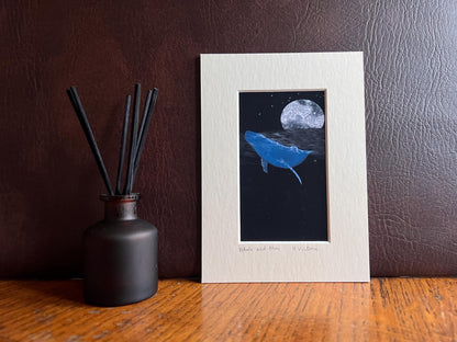 Blue Whale Art Print & Ocean Greeting Card – Sea Life Gift Set with Night and Day Coastal Illustrations