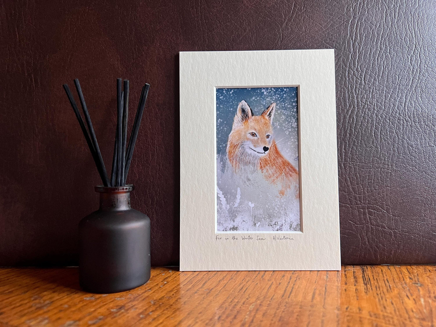 Fox in the Snow Art Print – 5”x7” Mounted Illustration by Hayley Victoria