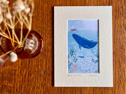 Whale and Lobster Coastal Art Print in Mount – Nautical Decor Home Accent