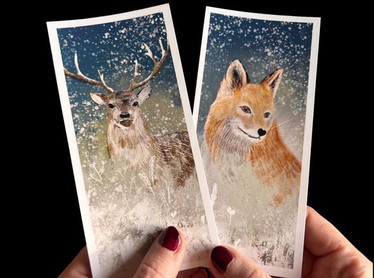 Winter Stag & Fox Bookmark Set – Illustrated Animal Bookmarks for Gifts, Stocking Fillers or Treats
