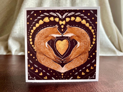 Woodland Fox Greeting Card – Symmetrical Geometric Folk Art Design, Blank for Any Occasion