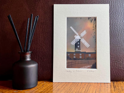 Skidby Windmill Art Print – Small Home Accent with Autumn Sunset Illustration