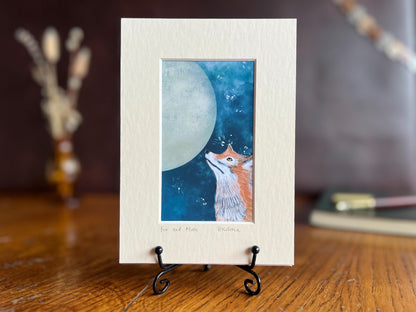 Moongazing Fox Art Print & Sleeping Fox Card – Ethereal Woodland Animal Gift Set with Night Sky Illustration