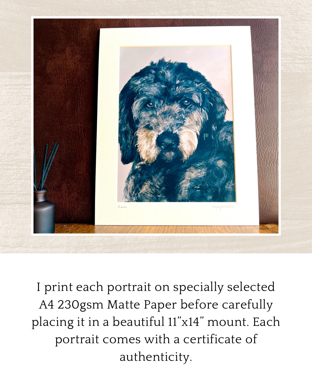 Custom Dog Portrait: Hand-Drawn A4 Art Print in 11”x14” Mount