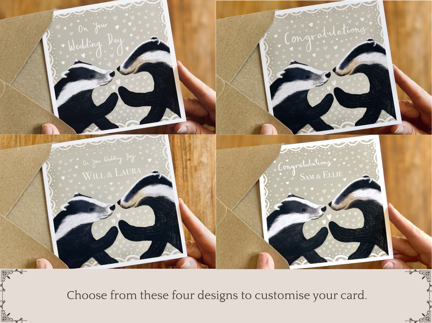 Personalised Woodland Wedding Card with Badgers