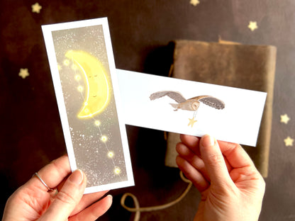 Snoozy Moon & Owl with Star Illustrated Bookmark Set