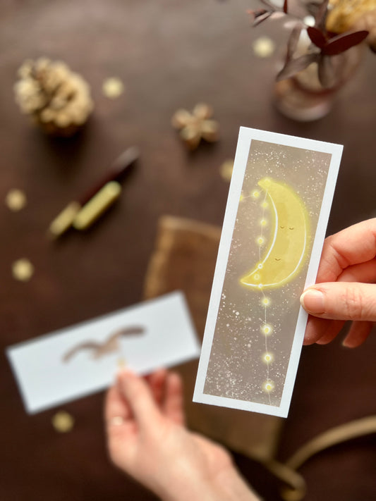 Snoozy Moon & Owl with Star Illustrated Bookmark Set