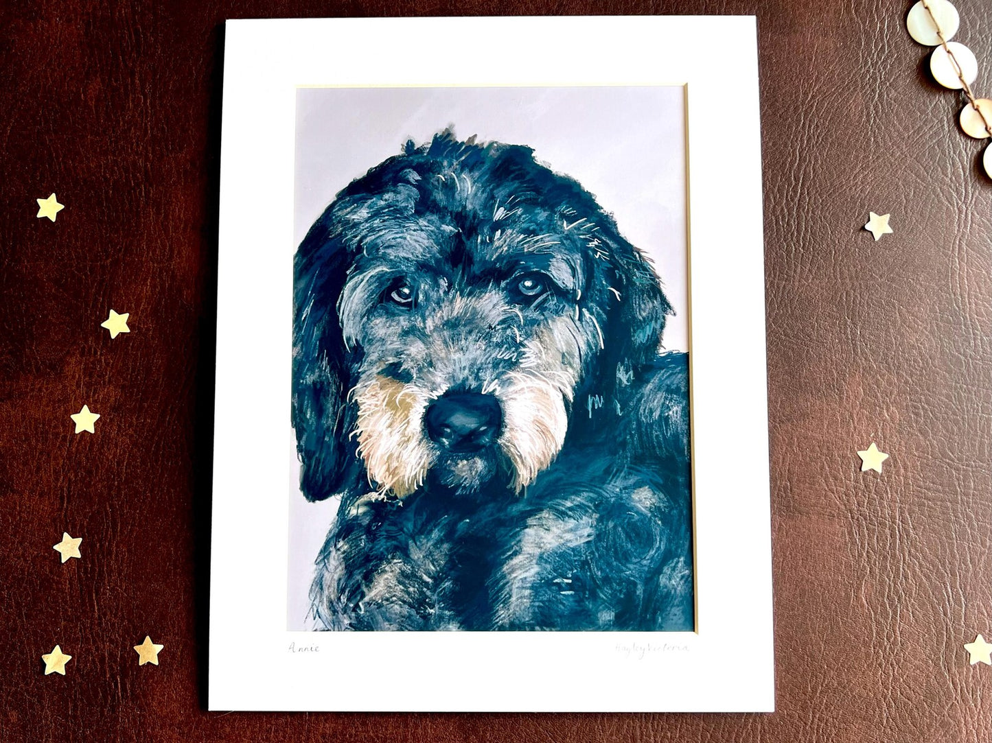 Custom Dog Portrait: Hand-Drawn A4 Art Print in 11”x14” Mount