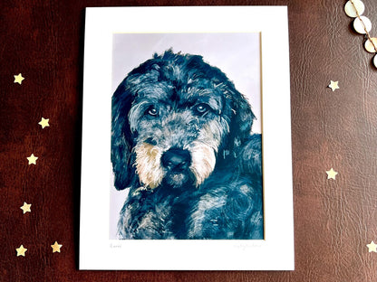 Custom Dog Portrait: Hand-Drawn A4 Art Print in 11”x14” Mount