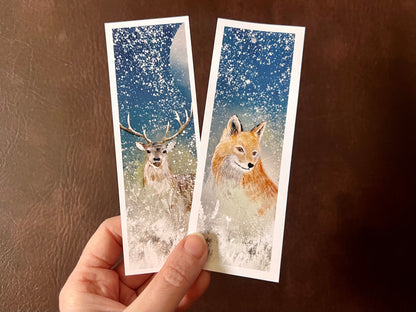 Fox & Deer Night Sky Bookmark Set – Handmade Illustrated Bookmarks Printed on Premium Matte Paper