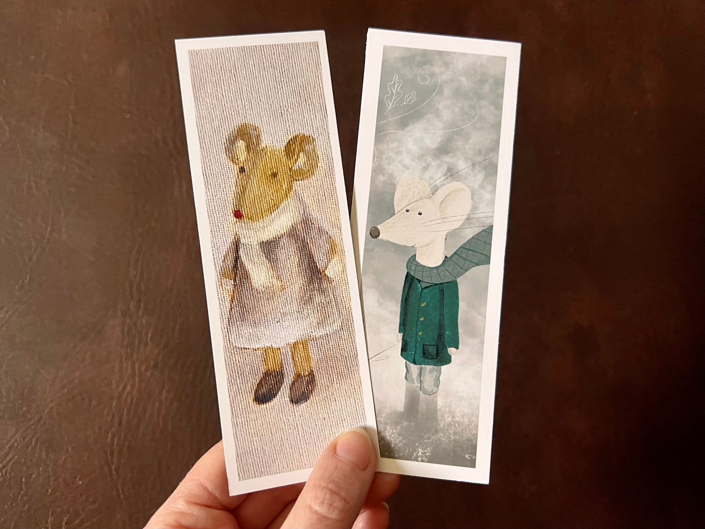 Mouse Bookmark Set – Handmade Illustrated & Art Print Bookmarks | Winter Mouse & Mouse in a Lilac Dress