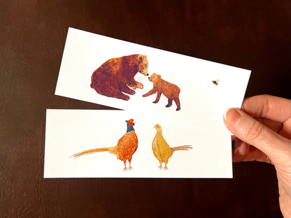 Woodland Animal Bookmark Set – Handmade Illustrated Bookmarks | Two Lovely Bears & Pheasants Designs
