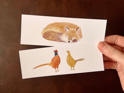 British Countryside Bookmark Set – Handmade Illustrated Bookmarks | Sleeping Fox & Two Lovely Pheasants Designs (Copy)