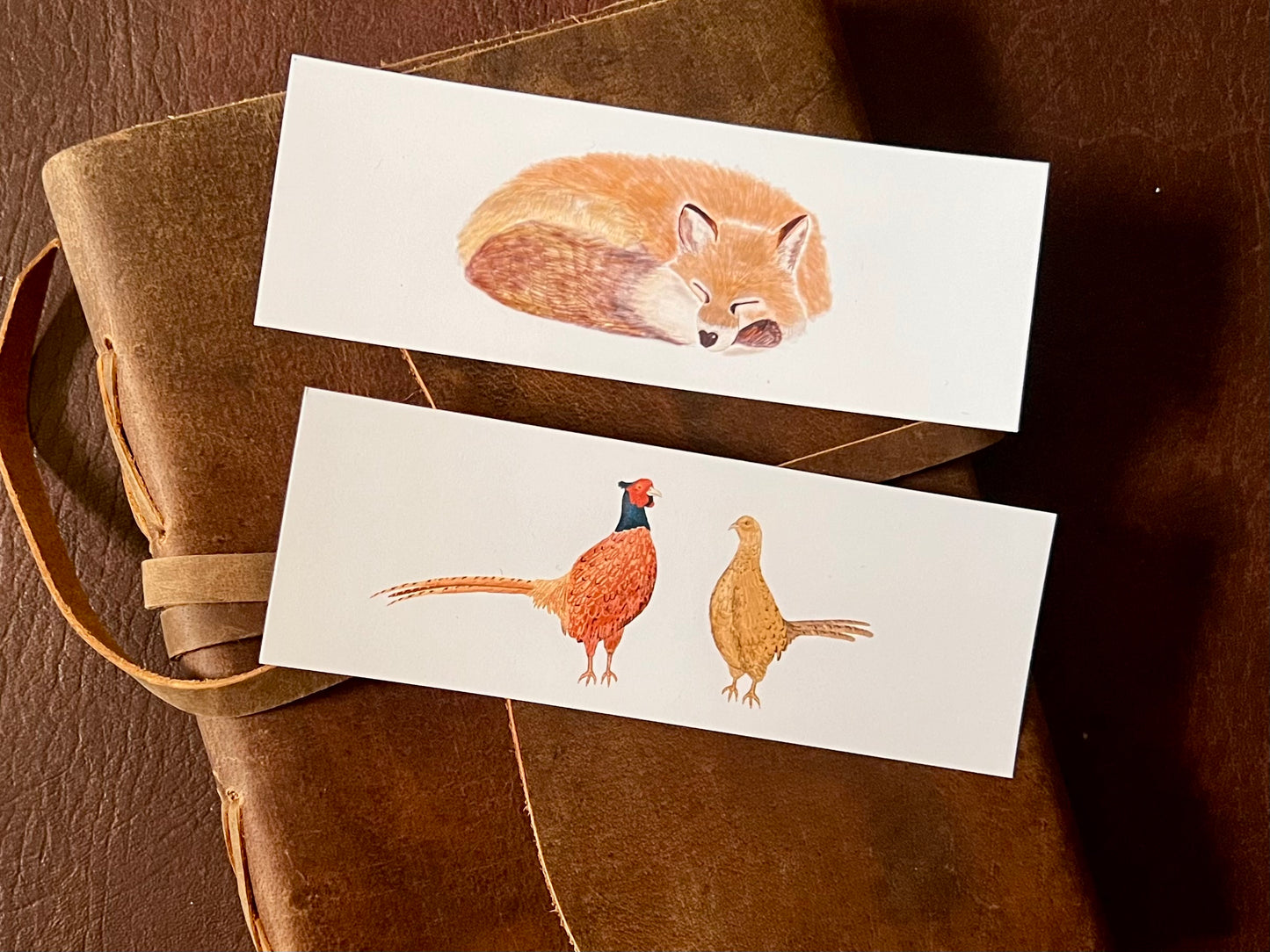 British Countryside Bookmark Set – Handmade Illustrated Bookmarks | Sleeping Fox & Two Lovely Pheasants Designs (Copy)
