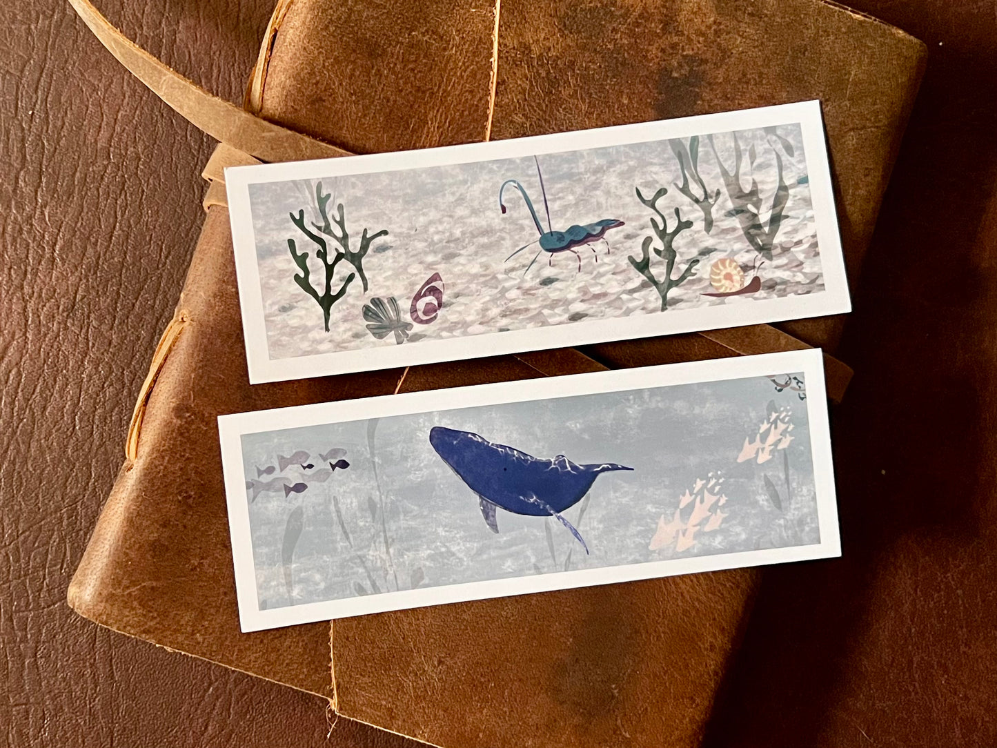 Sea Life Bookmark Set – Handmade Illustrated Bookmarks | Blue Whale & Lobster Designs