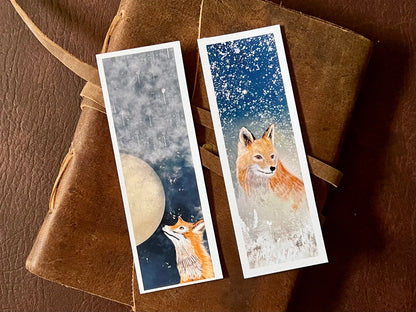 Fox Bookmark Set – Handmade Illustrated Bookmarks | Moongazing & Snowy Night Designs Printed on Premium Matte Paper