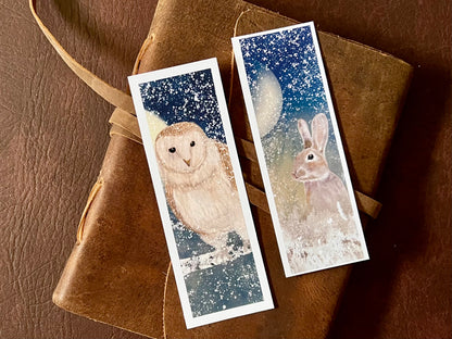 Rabbit & Owl Woodland Animal Bookmark Set - Handmade Illustrated Bookmarks