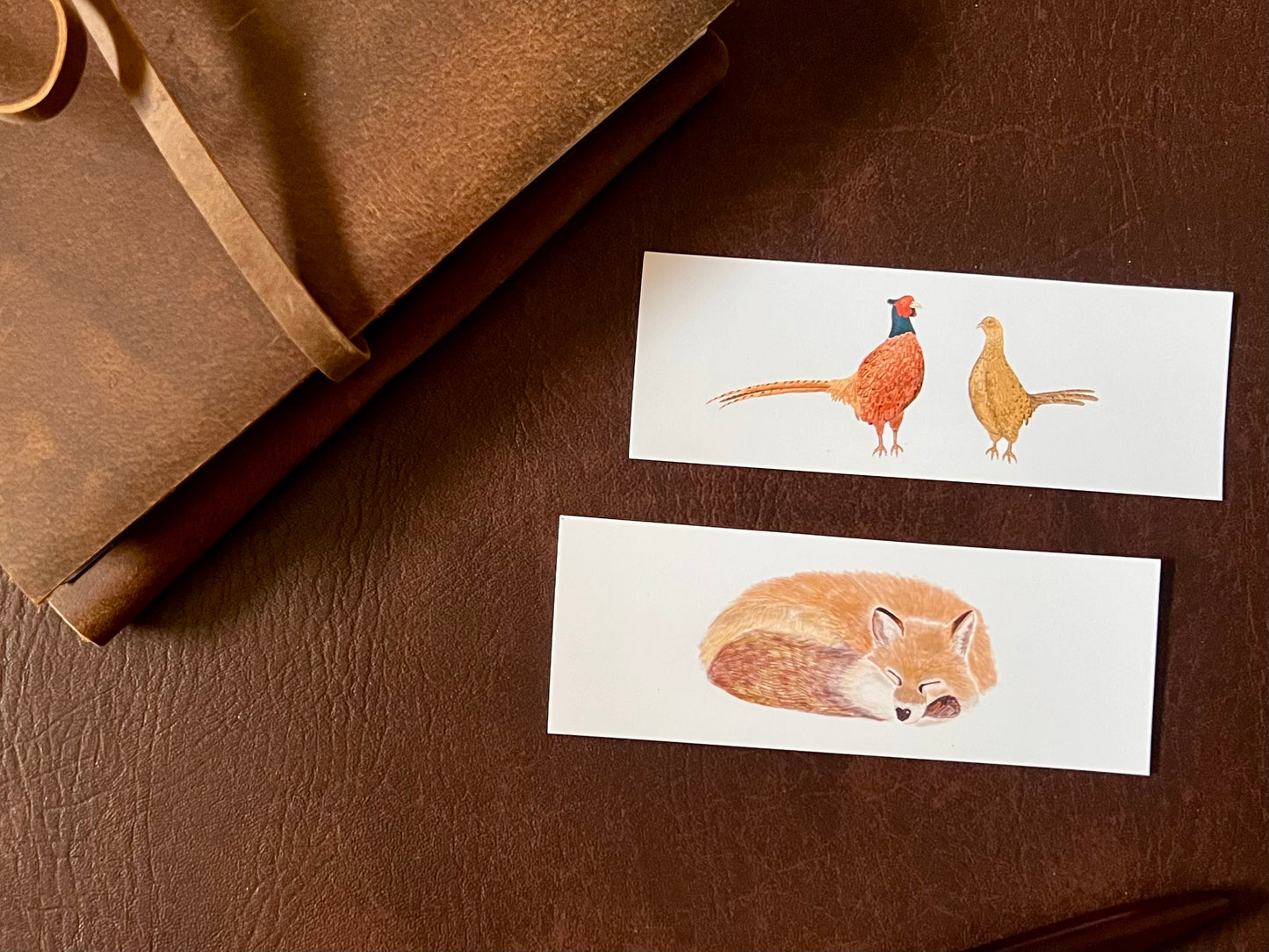 British Countryside Bookmark Set – Handmade Illustrated Bookmarks | Sleeping Fox & Two Lovely Pheasants Designs (Copy)