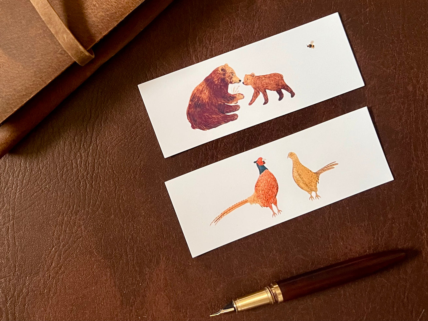 Woodland Animal Bookmark Set – Handmade Illustrated Bookmarks | Two Lovely Bears & Pheasants Designs