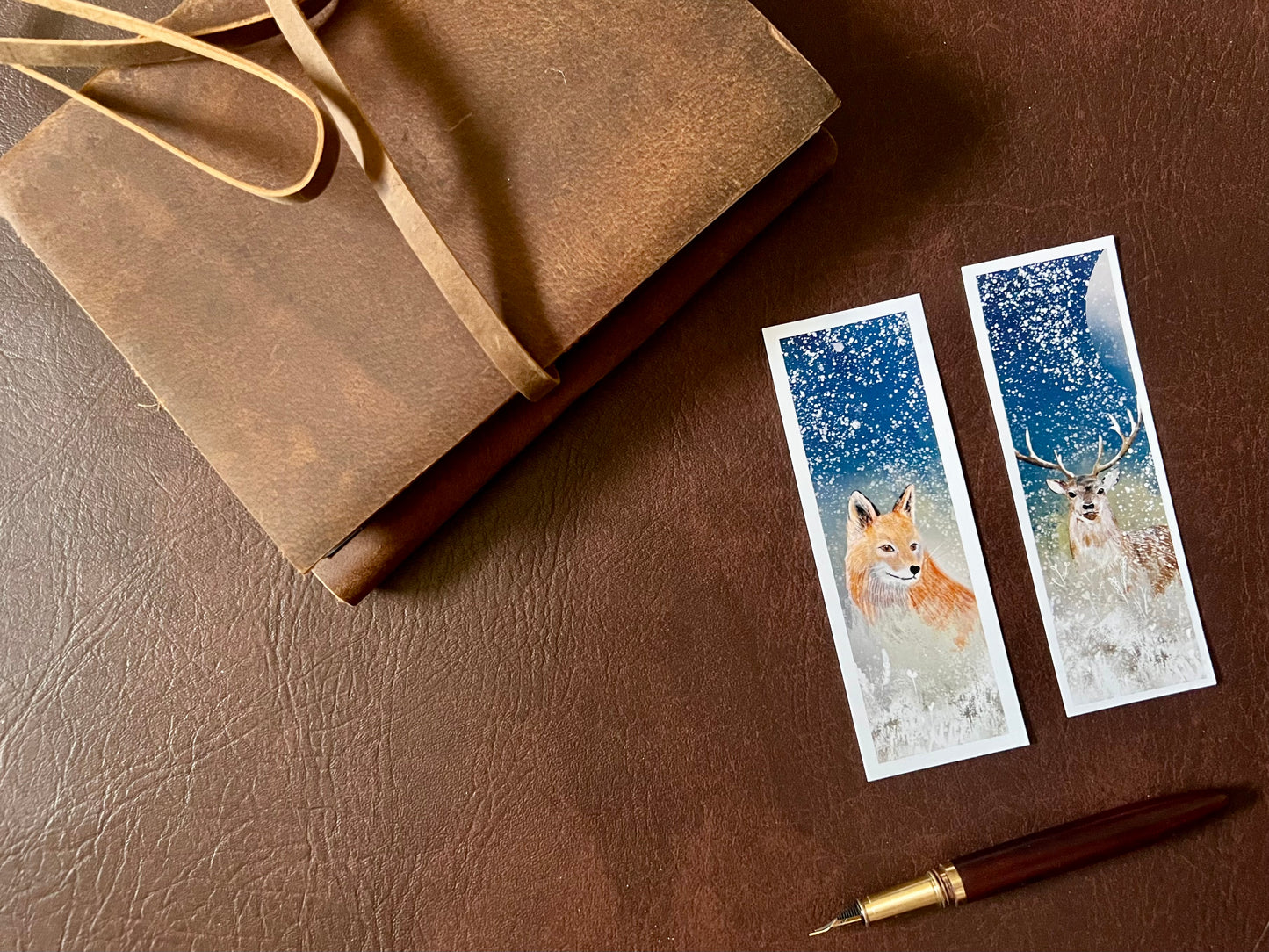 Fox & Deer Night Sky Bookmark Set – Handmade Illustrated Bookmarks Printed on Premium Matte Paper