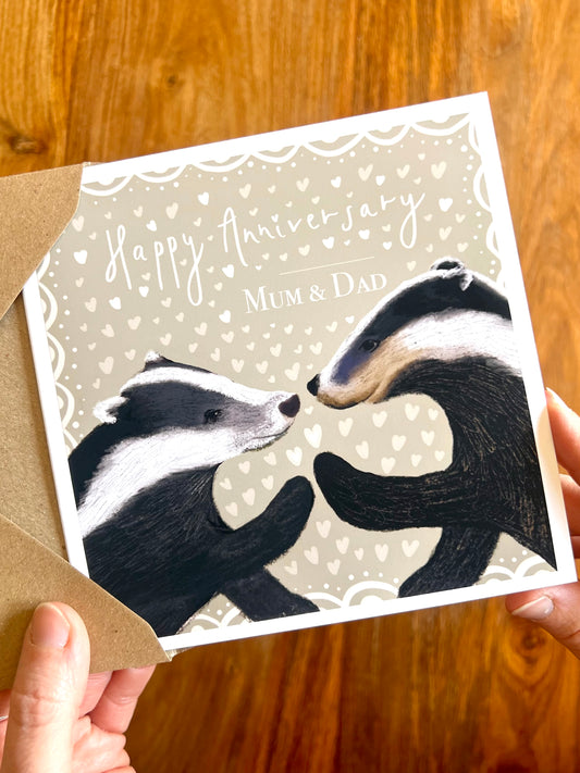 Personalised Anniversary Card with Badger Illustration