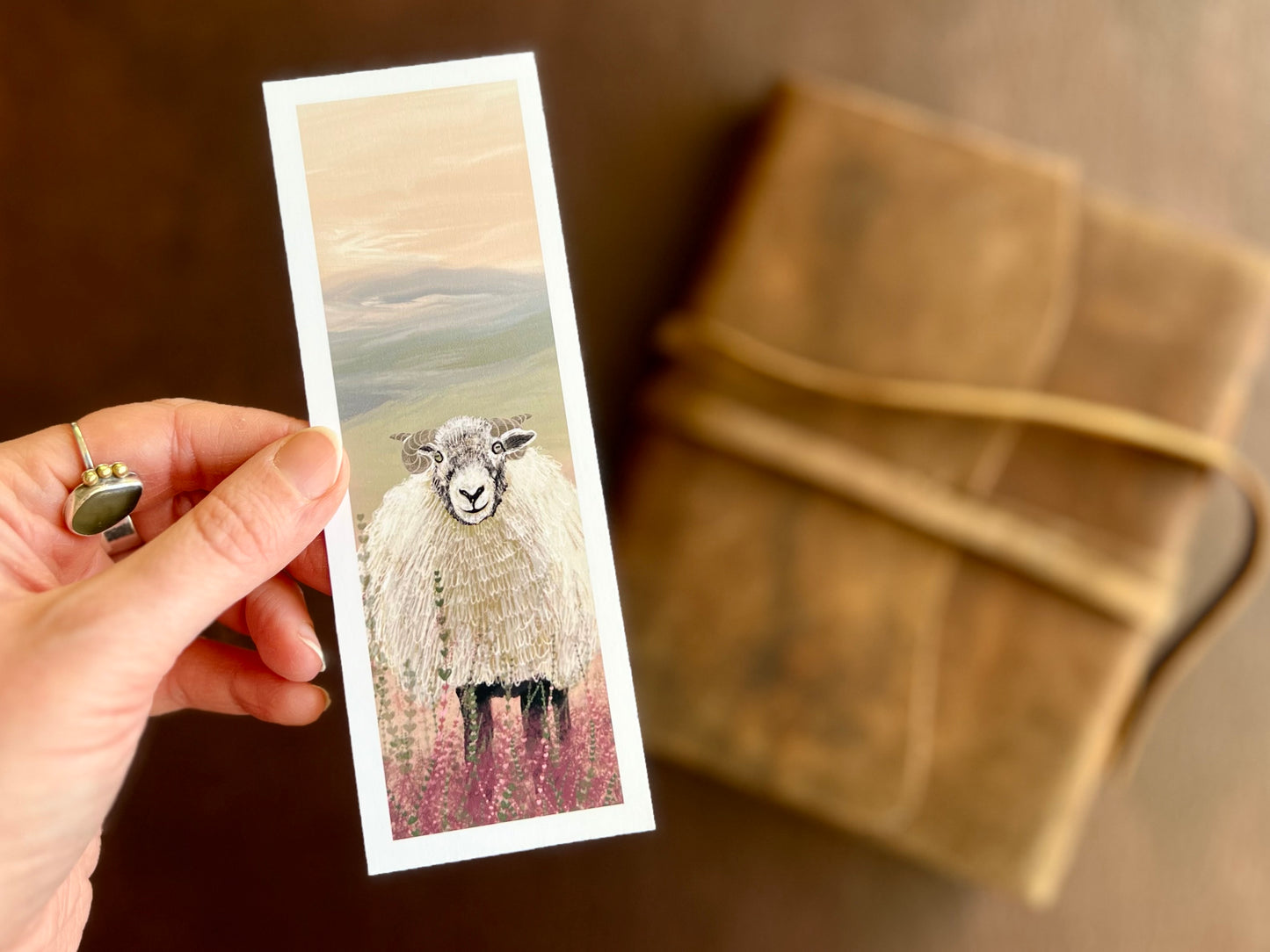 Bookmark featuring Swaledale sheep illustration by artist Hayley Victoria. Charming countryside design, featuring sheep from the Yorkshire Dales. 