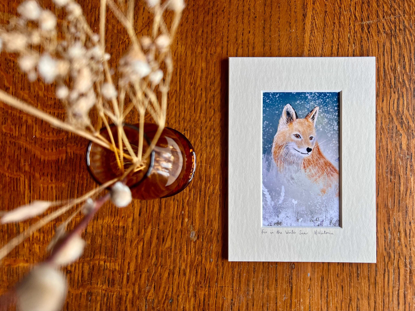 Fox in the Snow Art Print – 5”x7” Mounted Illustration by Hayley Victoria