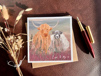 Sleeping Foxes Art Print & ‘Ewe & Me’ Highland Cow & Sheep Card – Playful Woodland and Farm Animal Gift Set