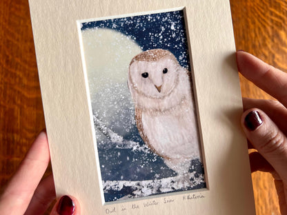 Mini Barn Owl Art Print Illustrated & Handmade by Artist Hayley Victoria | Rustic Home Decor / Small Art Gift